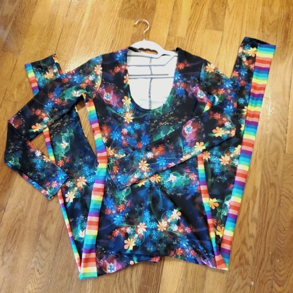 Gothic Garden Long Sleeve Scoop Neck Catsuit with Rainbow Stripe Side Panels - Picture 1 of 4